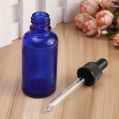 Bouteilles en verre bleues de compte-gouttes de LinDeer 30ml avec le chapeau en plastique noir