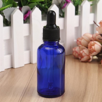 Bouteilles en verre bleues de compte-gouttes de LinDeer 30ml avec le chapeau en plastique noir