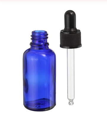 Bouteilles en verre bleues de compte-gouttes de LinDeer 30ml avec le chapeau en plastique noir
