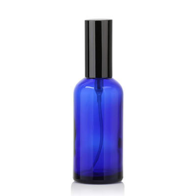 Bouteille cosmétique de jet de pompe en verre bleue de LinDeer 50ml avec le pulvérisateur de Black Mist